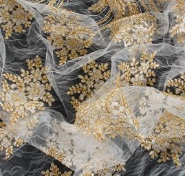 Krajka efektní lurexová výšivka zlatá/bílá II.jakost