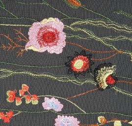 Krajka výšivka na tylu louka/motýlci šedý tyl