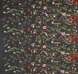 Krajka výšivka na tylu louka/motýlci šedý tyl