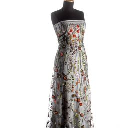 Krajka výšivka na tylu louka/motýlci černý tyl