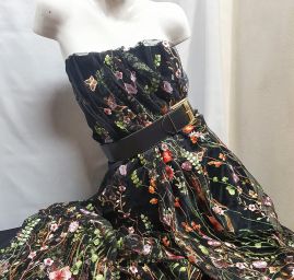 Krajka výšivka na tylu louka/motýlci černý tyl