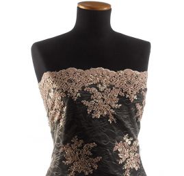 Krajka na vzorovém tylu květy béžová