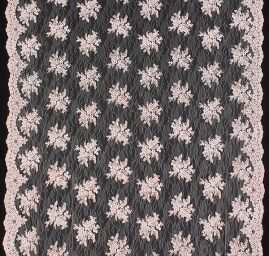 Krajka na vzorovém tylu květy pastel růžová