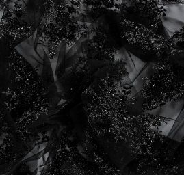 Krajka výšivka na tylu s korálky rokajlem černá/stříbrná