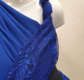 Krajka výšivka na tylu s korálky rokajlem modrá/stříbrná