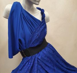 Krajka výšivka na tylu s korálky rokajlem modrá/stříbrná