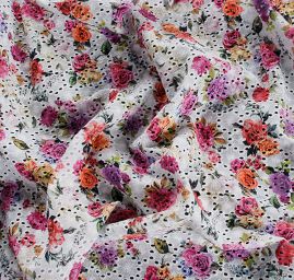 Madeira vyšívaná látka tisk květy