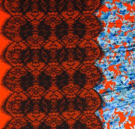 Hedvábný atlas květinový motiv/krajka červená