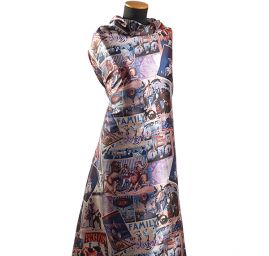 Mikado tkanina motiv vintage print fialová/modrá