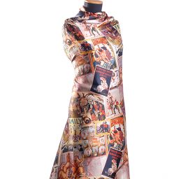 Mikado tkanina motiv vintage print hnědá