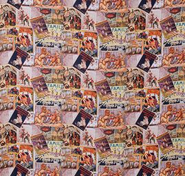 Mikado tkanina motiv vintage print hnědá