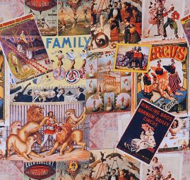 Mikado tkanina motiv vintage print hnědá