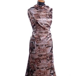 Atlas motiv vintage print  hnědá