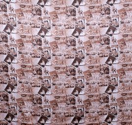 Atlas motiv vintage print  hnědá