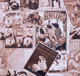 Atlas motiv vintage print  hnědá