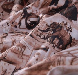 Atlas motiv vintage print  hnědá