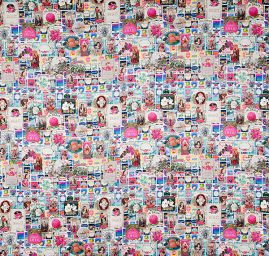 Hedvábný atlas motiv vintage print zeleno/šedá