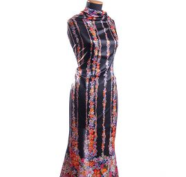 Atlas variace kimono květy bordura černá