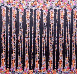 Atlas variace kimono květy bordura černá