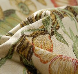 Žakárová dekorační tkanina květy ptáci