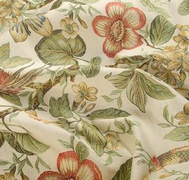 Žakárová dekorační tkanina květy ptáci