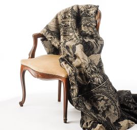 Dekorační tkanina secese Mucha černá/zlatá