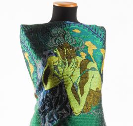 Dekorační tkanina secese Mucha zelená/modrá