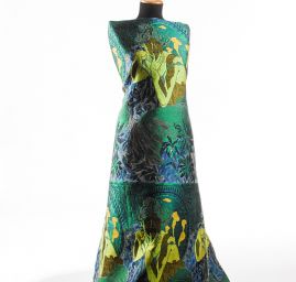 Dekorační tkanina secese Mucha zelená/modrá