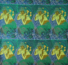 Dekorační tkanina secese Mucha zelená/modrá