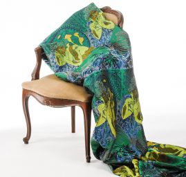 Dekorační tkanina secese Mucha zelená/modrá