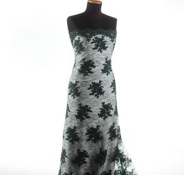 Krajka na vzorovém tylu květy zelená/tm.zelená