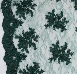 Krajka na vzorovém tylu květy zelená/tm.zelená