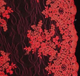 Krajka na vzorovém tylu květy malinová/fuchsiová