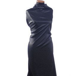 Pružný satén motiv puntíků bílá/černá