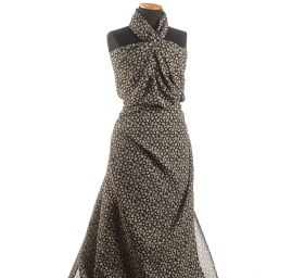 Šifón drobný květinový vzor černý