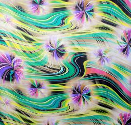 Satén abstraktní vzor "větrníky" zelený