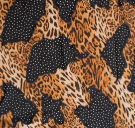 Šifon elastický zvířecí motiv/puntíky hnědá černá