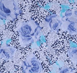 Pružný tyl zvířecí/květinový motiv modrá