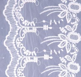 Vyšívaný tyl květinový motiv smetanová/bílá