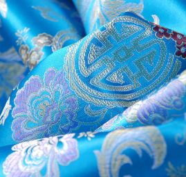 Látka brokát orientální motiv tyrkysový
