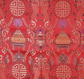 Látka brokát orientální motiv červený