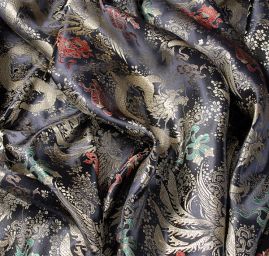 Látka brokát orientální motiv černý