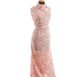 Viskozová letní látka kytičkový motiv růžová