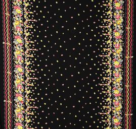 Šifon vzor květy/vlnky černé