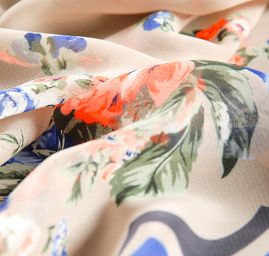 Šifon vzor květy/vlnky šedobéžový