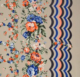 Šifon vzor květy/vlnky šedobéžový