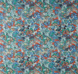 Šifon jemný vzor motýlci mozaika modrý