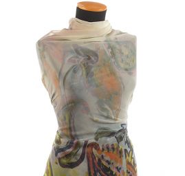 Šifon jemný paisley motiv bordura pastel zelený