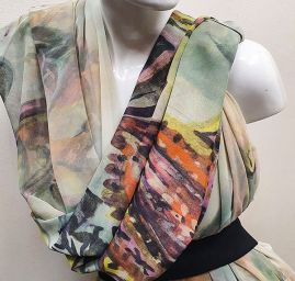 Šifon jemný paisley motiv bordura pastel zelený