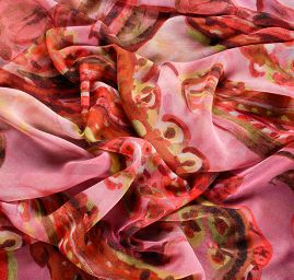 Šifon jemný paisley motiv bordura pastel vínový